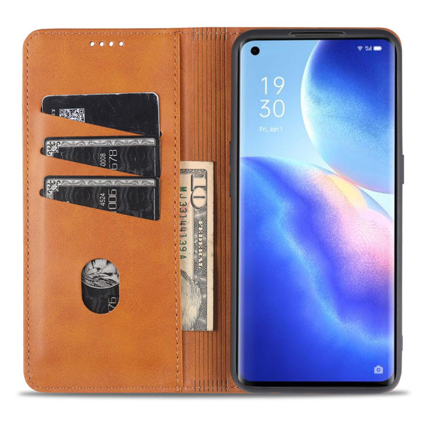 Oppo Reno5 5G AZNS Magnetic Calf Texture Horizontal Flip Leather Case with Card Slots & Holder & Wallet(Black)