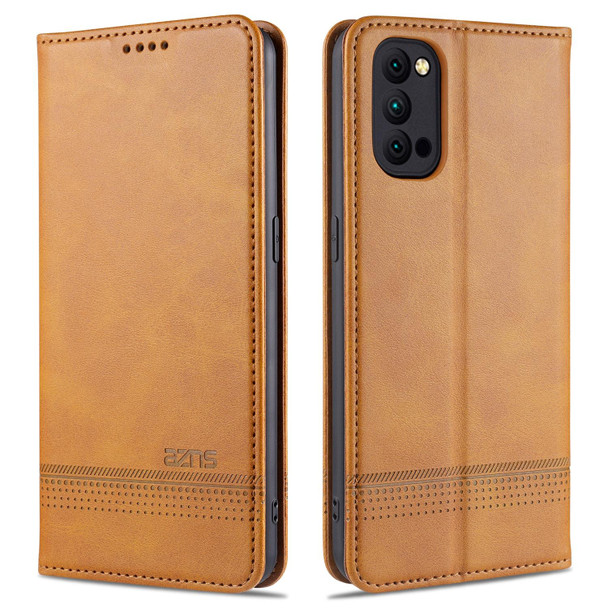 OPPO Reno4 / Reno4 Pro AZNS Magnetic Calf Texture Horizontal Flip Leather Case with Card Slots & Holder & Wallet(Light Brown)