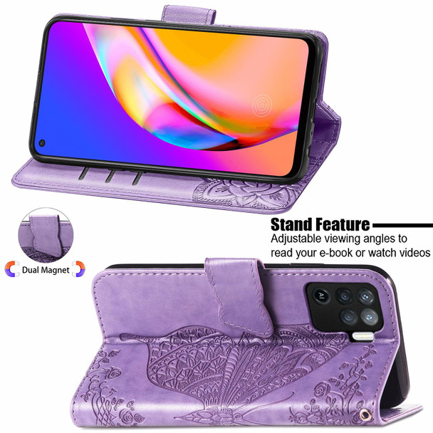 OPPO A94 4G / F19 Pro / Reno5 Lite Butterfly Love Flowers Embossed Horizontal Flip Leather Case with Holder & Card Slots & Wallet & Lanyard(Light Purple)