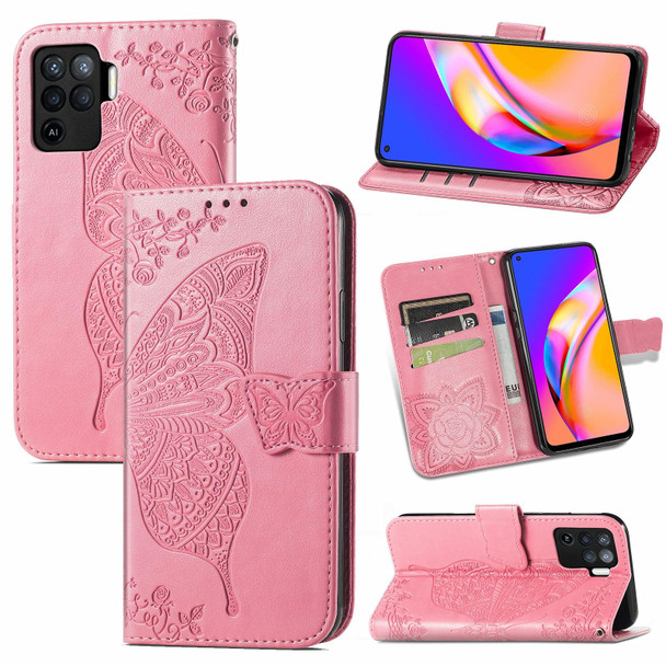 OPPO A94 4G / F19 Pro / Reno5 Lite Butterfly Love Flowers Embossed Horizontal Flip Leather Case with Holder & Card Slots & Wallet & Lanyard(Pink)