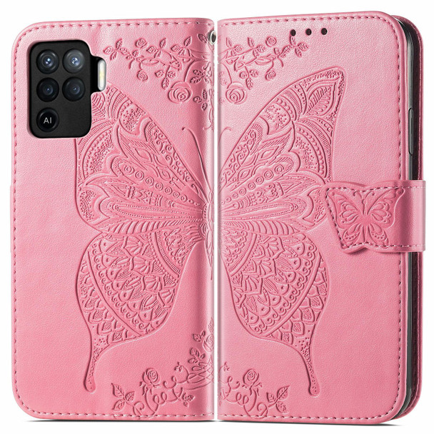 OPPO A94 4G / F19 Pro / Reno5 Lite Butterfly Love Flowers Embossed Horizontal Flip Leather Case with Holder & Card Slots & Wallet & Lanyard(Pink)