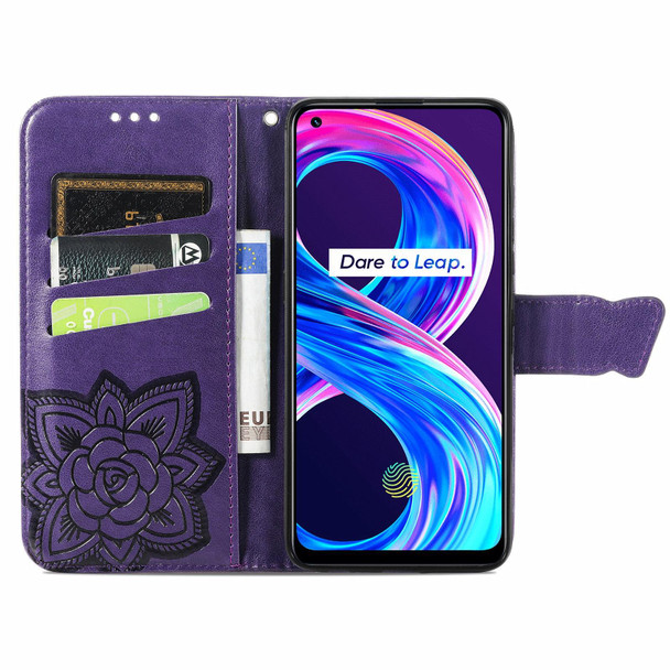 OPPO Realme 8 / 8 Pro Butterfly Love Flowers Embossed Horizontal Flip Leather Case with Holder & Card Slots & Wallet & Lanyard(Dark Purple)