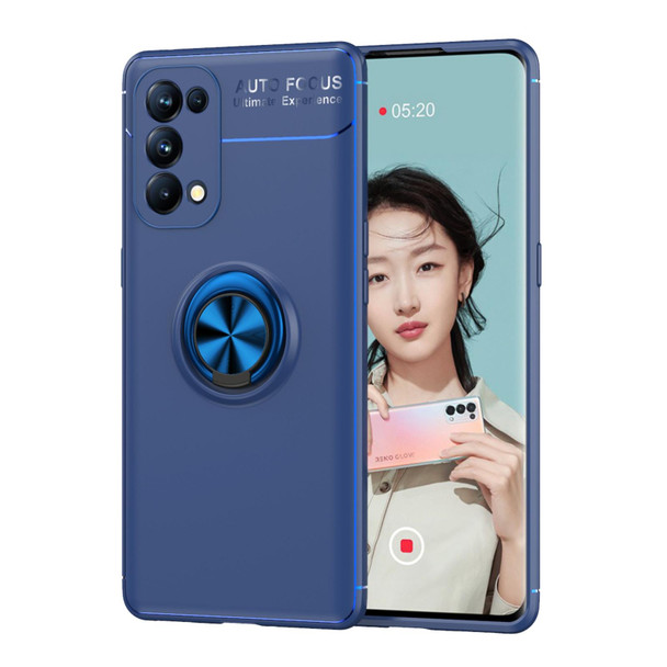 OPPO Reno6 Pro+ 5G Metal Ring Holder 360 Degree Rotating TPU Case(Blue+Blue)