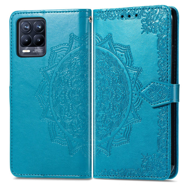 OPPO Realme 8 5G / Realme V13 5G Mandala Embossing Pattern Horizontal Flip Leather Case with Holder & Card Slots & Wallet & Lanyard(Blue)