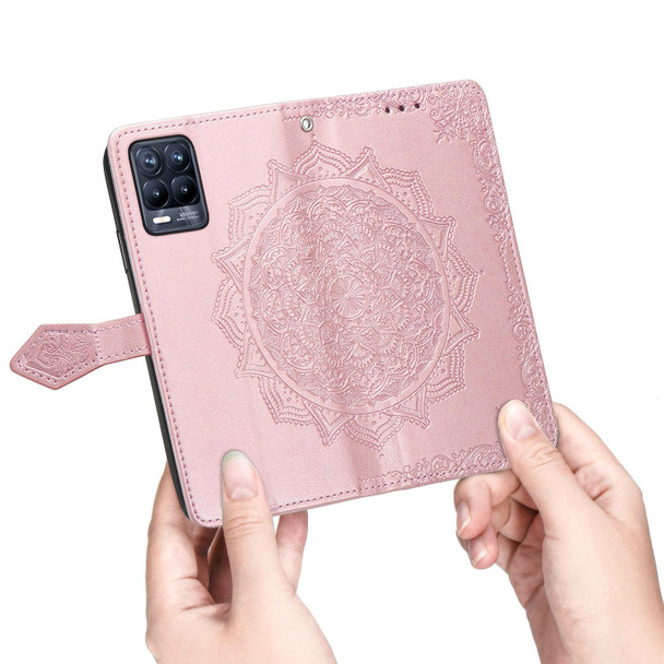 OPPO Realme 8 5G / Realme V13 5G Mandala Embossing Pattern Horizontal Flip Leather Case with Holder & Card Slots & Wallet & Lanyard(Rose Gold)
