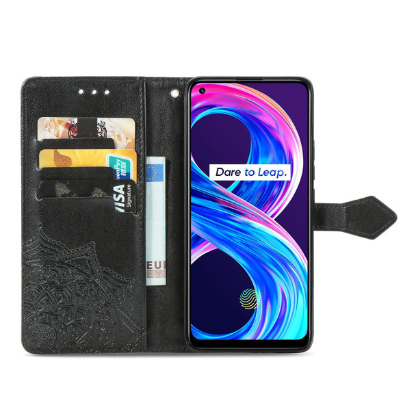 OPPO Realme 8 5G / Realme V13 5G Mandala Embossing Pattern Horizontal Flip Leather Case with Holder & Card Slots & Wallet & Lanyard(Black)