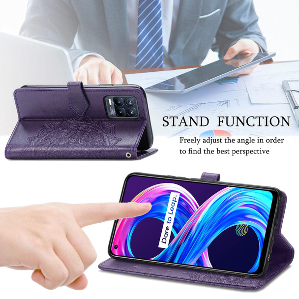 OPPO Realme 8 / 8 Pro 4G Mandala Embossing Pattern Horizontal Flip Leather Case with Holder & Card Slots & Wallet & Lanyard(Purple)