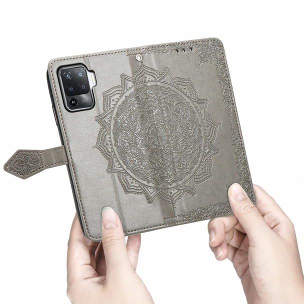 OPPO A94 4G / F19 Pro Mandala Embossing Pattern Horizontal Flip Leather Case with Holder & Card Slots & Wallet & Lanyard(Gray)