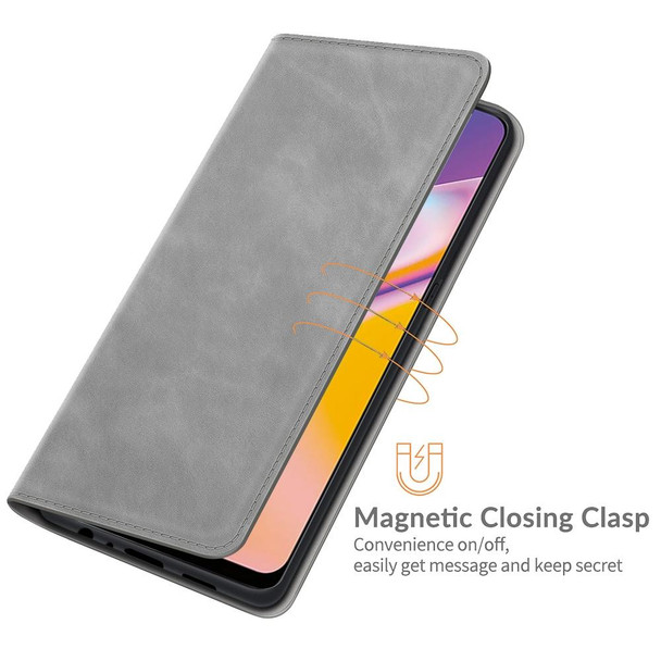 OPPO A94 4G / F19 Pro / Reno5 Lite Retro-skin Business Magnetic Suction Leather Case with Holder & Card Slots & Wallet(Grey)