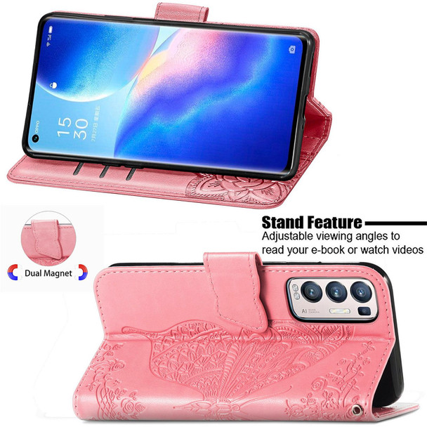 OPPO Reno5 Pro+ Butterfly Love Flowers Embossed Horizontal Flip Leather Case with Holder & Card Slots & Wallet & Lanyard(Pink)