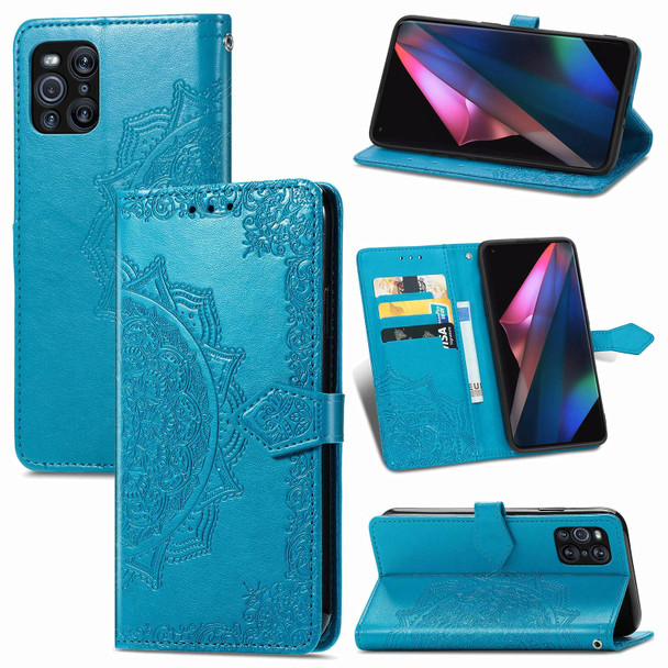 Halfway Mandala Embossing Pattern Horizontal Flip Leather Case with Holder & Card Slots & Wallet & Lanyard - OPPO Find X3 Pro(Blue)