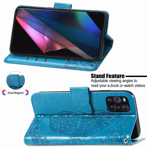 OPPO Find X3 Pro Butterfly Love Flowers Embossed Horizontal Flip Leather Case with Holder & Card Slots & Wallet & Lanyard(Blue)