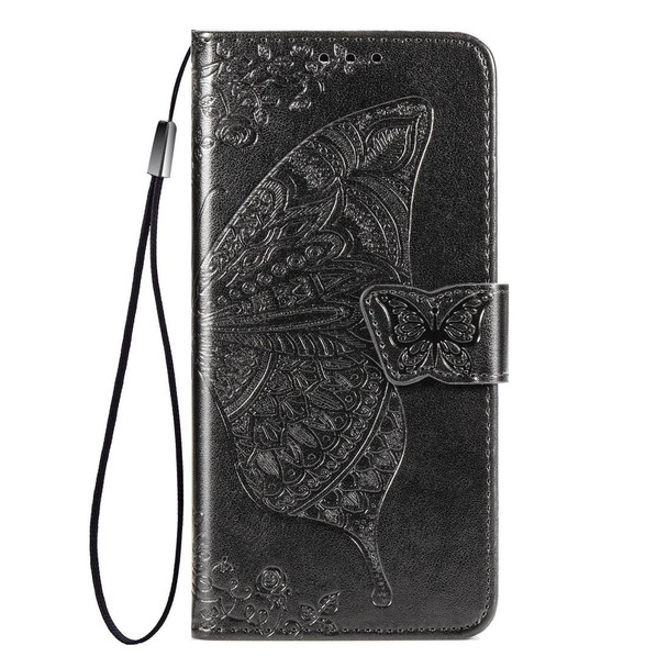 OPPO Realme C15 Butterfly Love Flower Embossed Horizontal Flip Leather Case with Holder & Card Slots & Wallet & Lanyard(Black)
