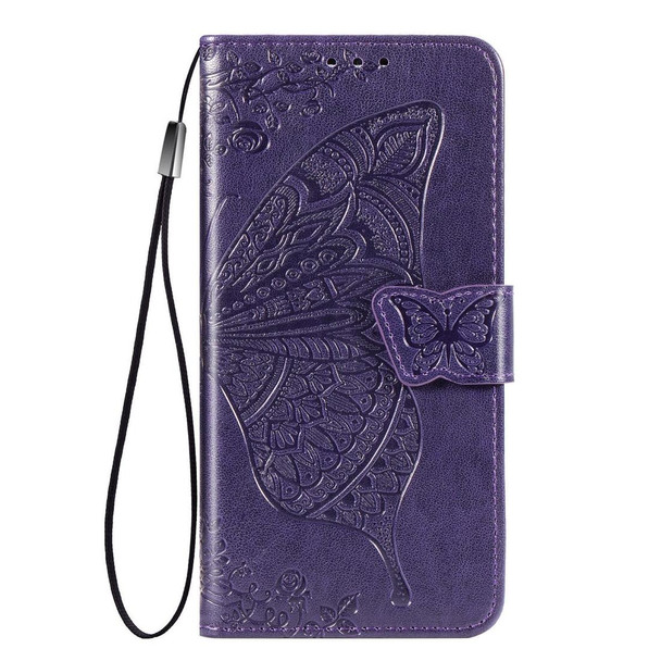 OPPO Realme C12 Butterfly Love Flower Embossed Horizontal Flip Leather Case with Holder & Card Slots & Wallet & Lanyard(Dark Purple)