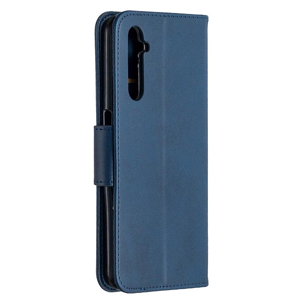 OPPO Realme 6 Retro Lambskin Texture Pure Color Horizontal Flip PU Leather Case, with Holder & Card Slots & Wallet & Lanyard(Blue)