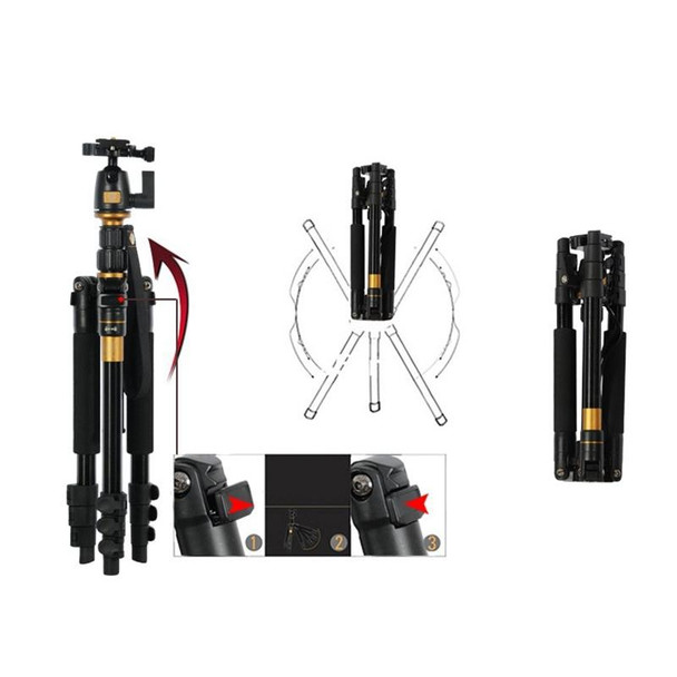 Q555 4-Section Folding Legs Aluminum Alloy Tripod Mount Monopod Holder with Ball Head