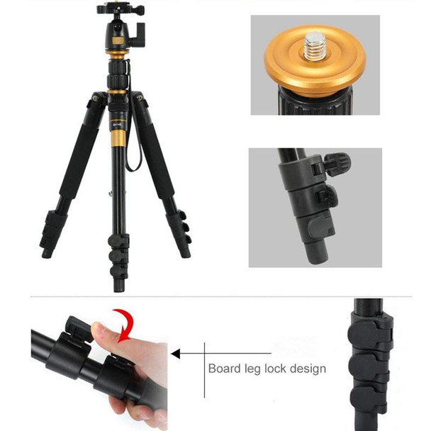 Q555 4-Section Folding Legs Aluminum Alloy Tripod Mount Monopod Holder with Ball Head