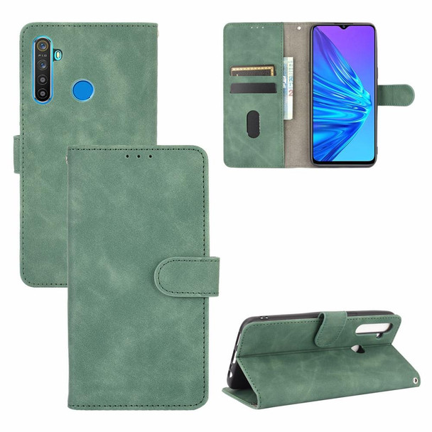 OPPO Realme 5 / Realme 5s Solid Color Skin Feel Magnetic Buckle Horizontal Flip Calf Texture PU Leather Case with Holder & Card Slots & Wallet(Green)