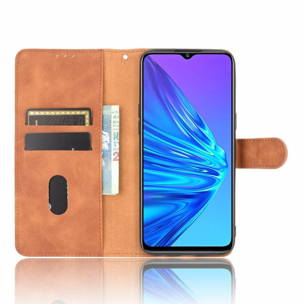 OPPO Realme 5 Pro / Realme Q Solid Color Skin Feel Magnetic Buckle Horizontal Flip Calf Texture PU Leather Case with Holder & Card Slots & Wallet(Brown)