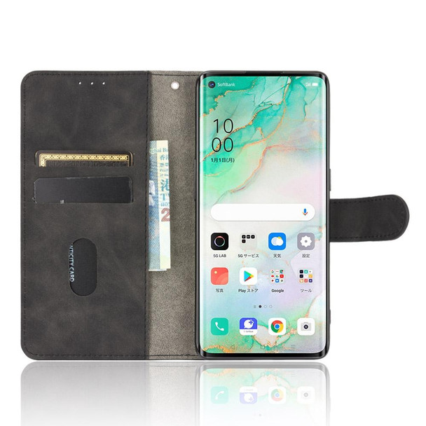 OPPO Reno3 5G (Japanese Version) Solid Color Skin Feel Magnetic Buckle Horizontal Flip Calf Texture PU Leather Case with Holder & Card Slots & Wallet(Black)