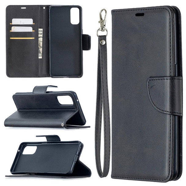 OPPO Reno4 5G Retro Lambskin Texture Pure Color Horizontal Flip PU Leather Case with Holder & Card Slots & Wallet & Lanyard(Black)