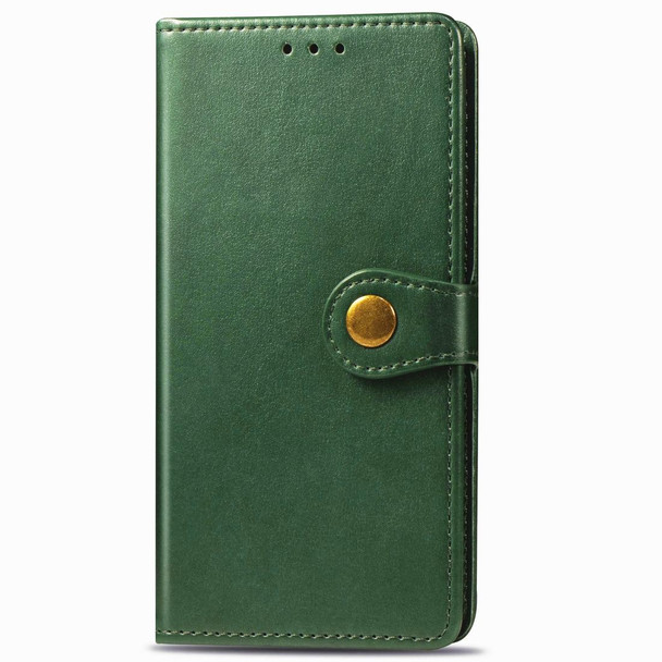 OPPO Realme C11 Retro Solid Color Leather Buckle Phone Case with Lanyard & Photo Frame & Card Slot & Wallet & Stand Function(Green)