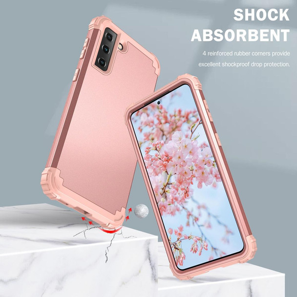 Samsung Galaxy S21 5G PC+ Silicone Three-piece Anti-drop Mobile Phone Protective Back Cover(Rose Gold)