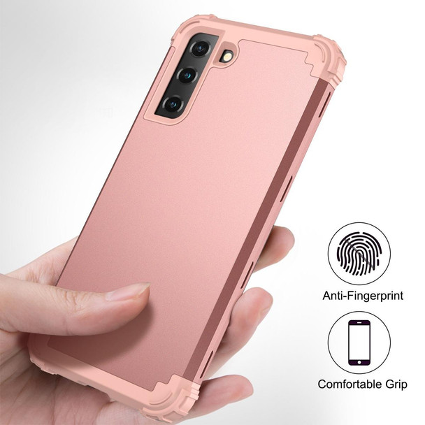 Samsung Galaxy S21 5G PC+ Silicone Three-piece Anti-drop Mobile Phone Protective Back Cover(Rose Gold)