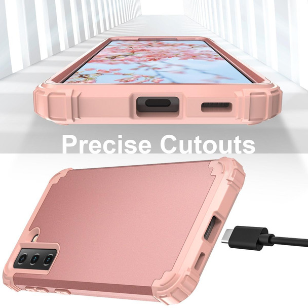 Samsung Galaxy S21 5G PC+ Silicone Three-piece Anti-drop Mobile Phone Protective Back Cover(Rose Gold)