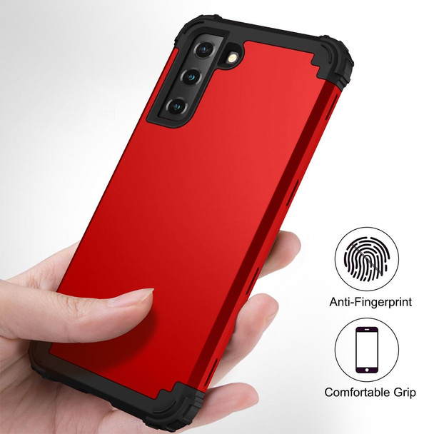 Samsung Galaxy S21 5G PC+ Silicone Three-piece Anti-drop Mobile Phone Protective Back Cover(Red)
