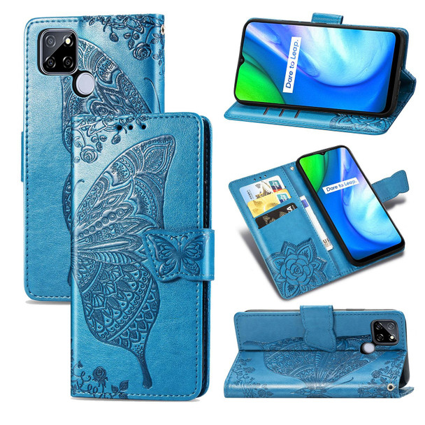 OPPO Realme V3 Butterfly Love Flower Embossed Horizontal Flip Leather Case with Bracket / Card Slot / Wallet / Lanyard(Blue)