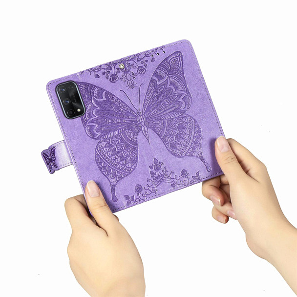 OPPO Realme X7 Pro Butterfly Love Flower Embossed Horizontal Flip Leather Case with Bracket / Card Slot / Wallet / Lanyard(Light Purple)