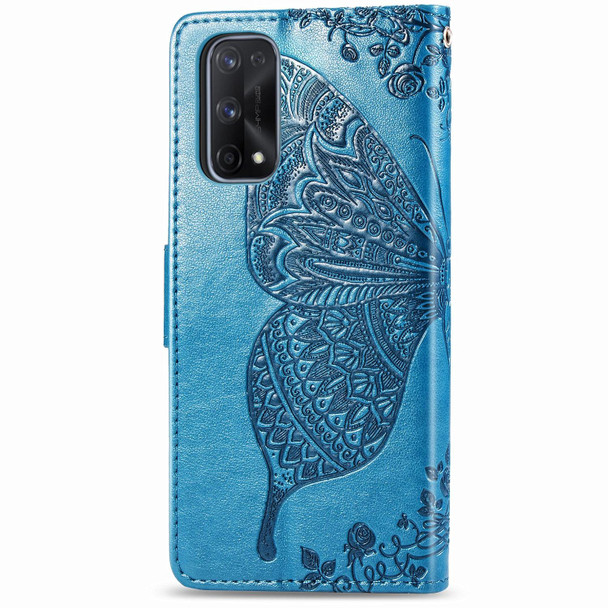 OPPO Realme X7 Pro Butterfly Love Flower Embossed Horizontal Flip Leather Case with Bracket / Card Slot / Wallet / Lanyard(Blue)