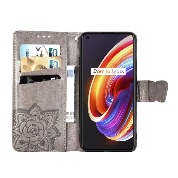 OPPO Realme X7 Butterfly Love Flower Embossed Horizontal Flip Leather Case with Bracket / Card Slot / Wallet / Lanyard(Gray)