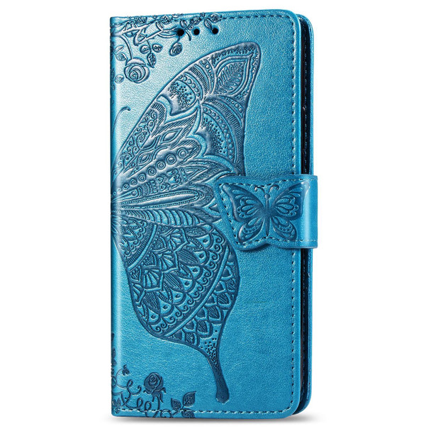 OPPO Realme X7 Butterfly Love Flower Embossed Horizontal Flip Leather Case with Bracket / Card Slot / Wallet / Lanyard(Blue)