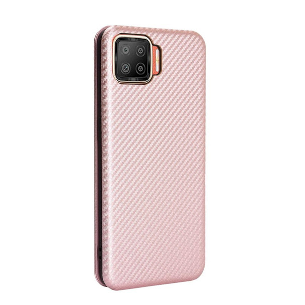 OPPO F17 / A73 (2020) Carbon Fiber Texture Magnetic Horizontal Flip TPU + PC + PU Leather Case with Card Slot(Pink)