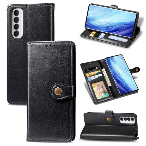 Oppo Reno4 Pro 4G Retro Solid Color Leather Buckle Phone Case with Lanyard & Photo Frame & Card Slot & Wallet & Stand Function(Black)