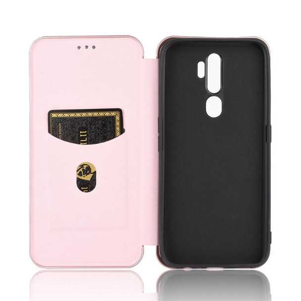 OPPO A9 (2020) / A11 / A11X / A5 (2020) Carbon Fiber Texture Magnetic Horizontal Flip TPU + PC + PU Leather Case with Card Slot(Pink)