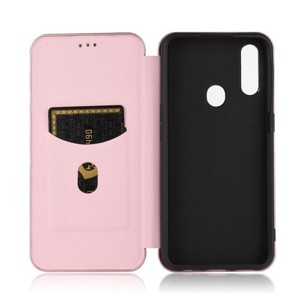 OPPO A8 / A31 (2020) Carbon Fiber Texture Magnetic Horizontal Flip TPU + PC + PU Leather Case with Card Slot(Pink)