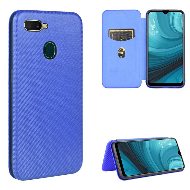 OPPO A7(AX7) / A5s / AX5s / A12 Carbon Fiber Texture Magnetic Horizontal Flip TPU + PC + PU Leather Case with Card Slot(Blue)