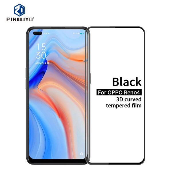 OPPO Reno4 PINWUYO 9H 3D Curved Full Screen Explosion-proof Tempered Glass Film(Black)