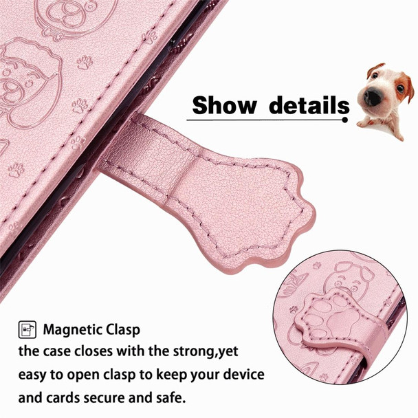 OPPO A52/A72/A92 Cute Cat and Dog Embossed Horizontal Flip Leather Case with Bracket / Card Slot / Wallet / Lanyard(Rose Gold)