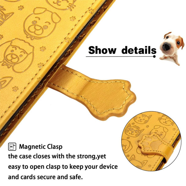 OPPO A52/A72/A92 Cute Cat and Dog Embossed Horizontal Flip Leather Case with Bracket / Card Slot / Wallet / Lanyard(Yellow)