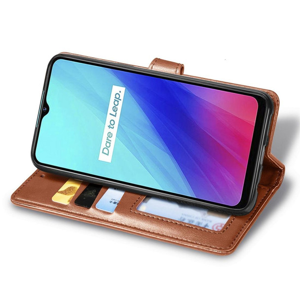 OPPO Realme C3 Retro Solid Color Leather Buckle Phone Case with Lanyard & Photo Frame & Card Slot & Wallet & Stand Function(Brown)
