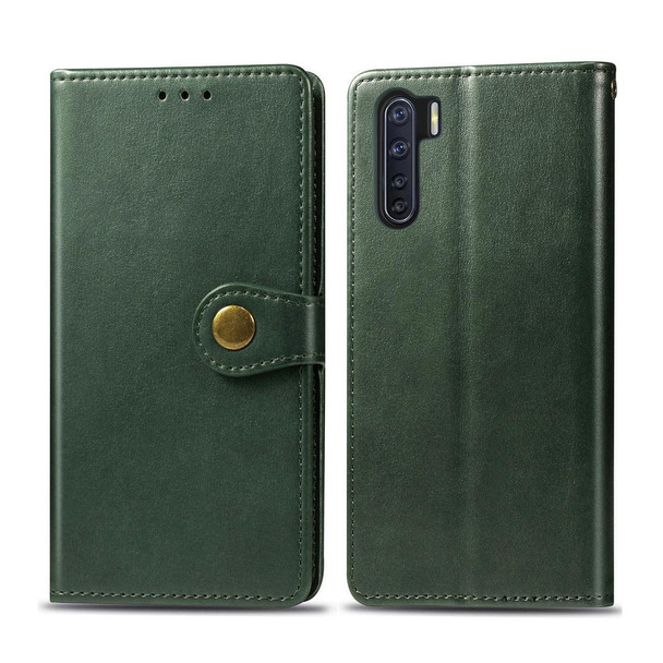 OPPO F15/A91 Retro Solid Color Leather Buckle Phone Case with Lanyard & Photo Frame & Card Slot & Wallet & Stand Function(Green)