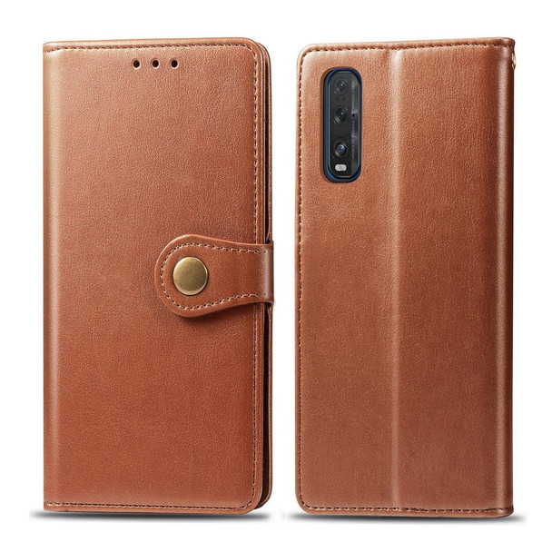 OPPO Find X2 Retro Solid Color Leather Buckle Phone Case with Lanyard & Photo Frame & Card Slot & Wallet & Stand Function(Brown)