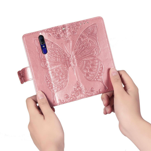 Butterfly Love Flowers Embossing Horizontal Flip Leatherette Case for OPPO F11, with Holder & Card Slots & Wallet & Lanyard(Rose gold)