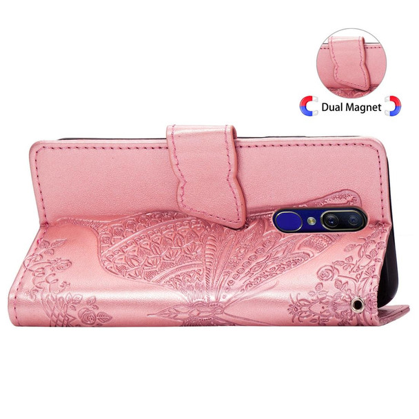 Butterfly Love Flowers Embossing Horizontal Flip Leatherette Case for OPPO F11, with Holder & Card Slots & Wallet & Lanyard(Rose gold)