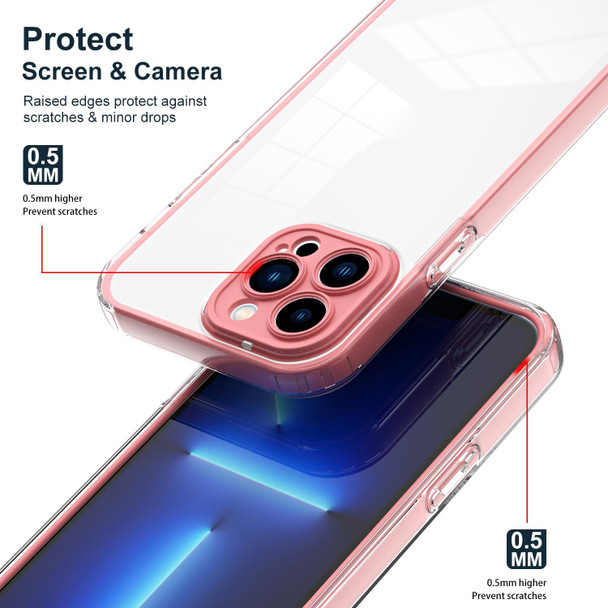 3 in 1 Clear TPU Color PC Frame Phone Case - iPhone 12 Pro(Pink)