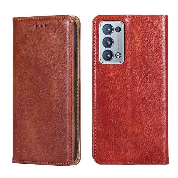 OPPO Reno6 Pro Plus 5G Gloss Oil Solid Color Magnetic Leather Phone Case(Brown)